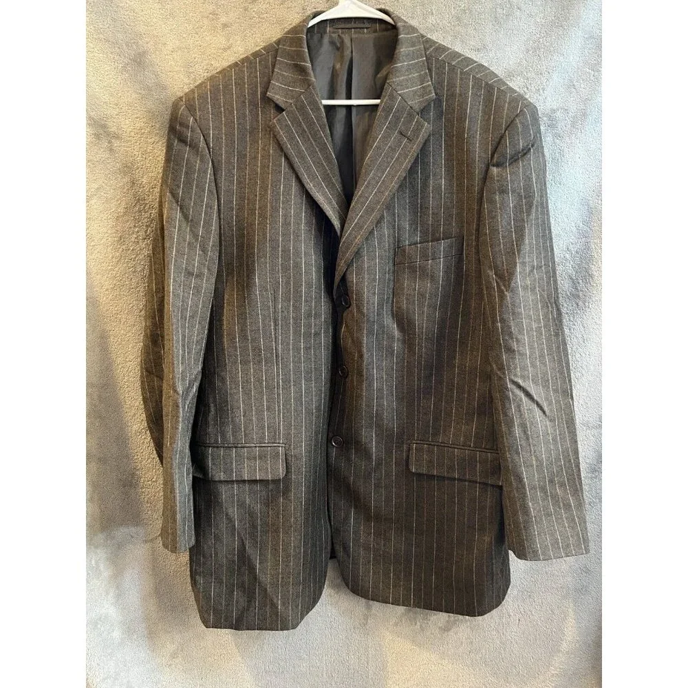 Mantoni Italy Super 140's Wool Brown‎ Striped Dual Vent Blazer Sport Jacket 50L
